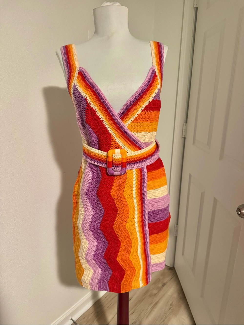 Farm Rio Crochet Knit Mini Wrap Dress – Size XS - Picture 2 of 4